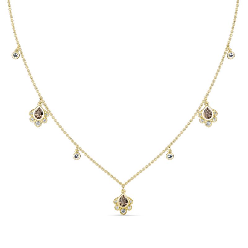 Inara Fine Unseen 0.75 ctw Pear Shape Smoky Quartz accented Round & Rose Cut Natural Diamond Floral Necklace 