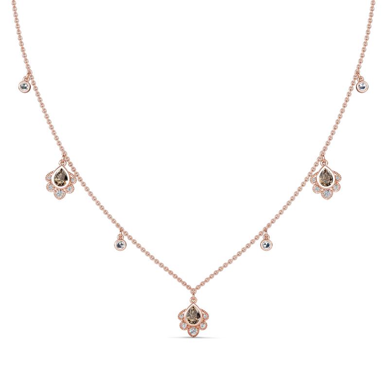 Inara Fine Unseen 0.75 ctw Pear Shape Smoky Quartz accented Round & Rose Cut Natural Diamond Floral Necklace 