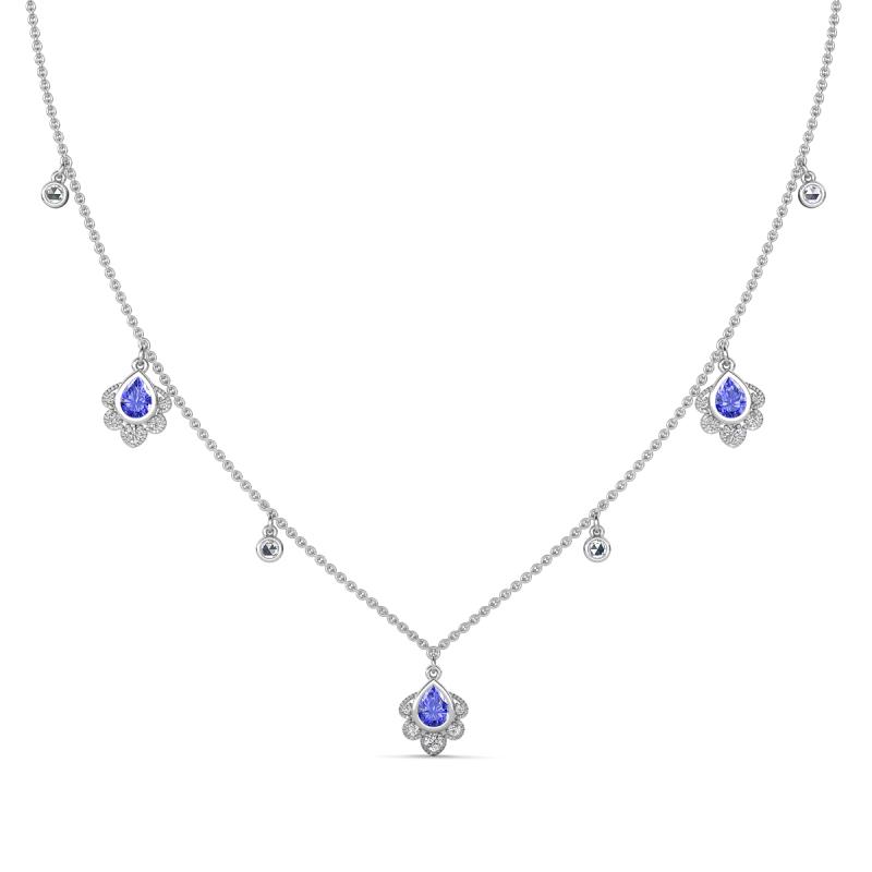 Inara Fine Unseen 0.75 ctw Pear Shape Tanzanite accented Round & Rose Cut Natural Diamond Floral Necklace 
