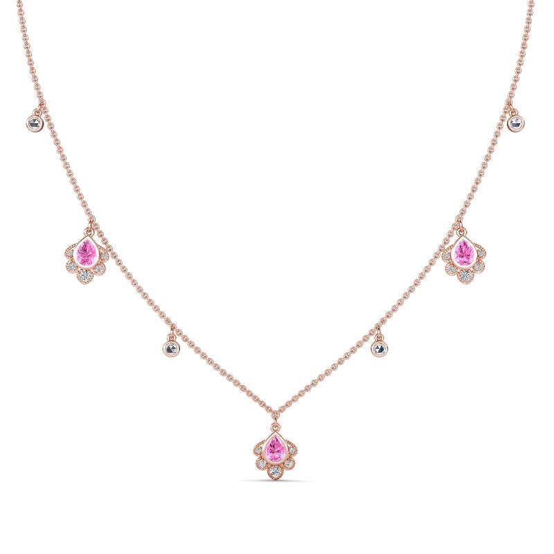 Inara Fine Unseen 0.70 ctw Pear Shape Pink Sapphire accented Round & Rose Cut Natural Diamond Floral Necklace 
