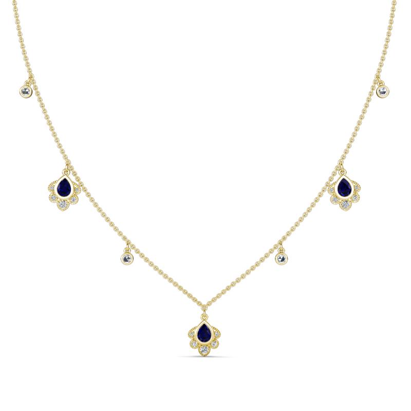 Inara Fine Unseen 0.75 ctw Pear Shape Blue Sapphire accented Round & Rose Cut Natural Diamond Floral Necklace 