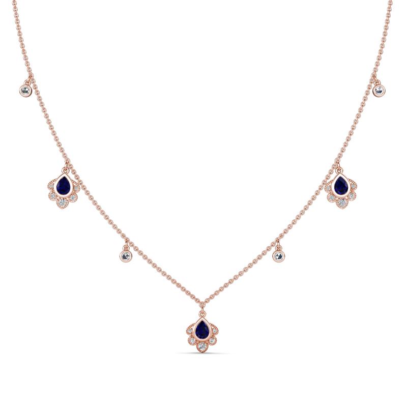 Inara Fine Unseen 0.75 ctw Pear Shape Blue Sapphire accented Round & Rose Cut Natural Diamond Floral Necklace 