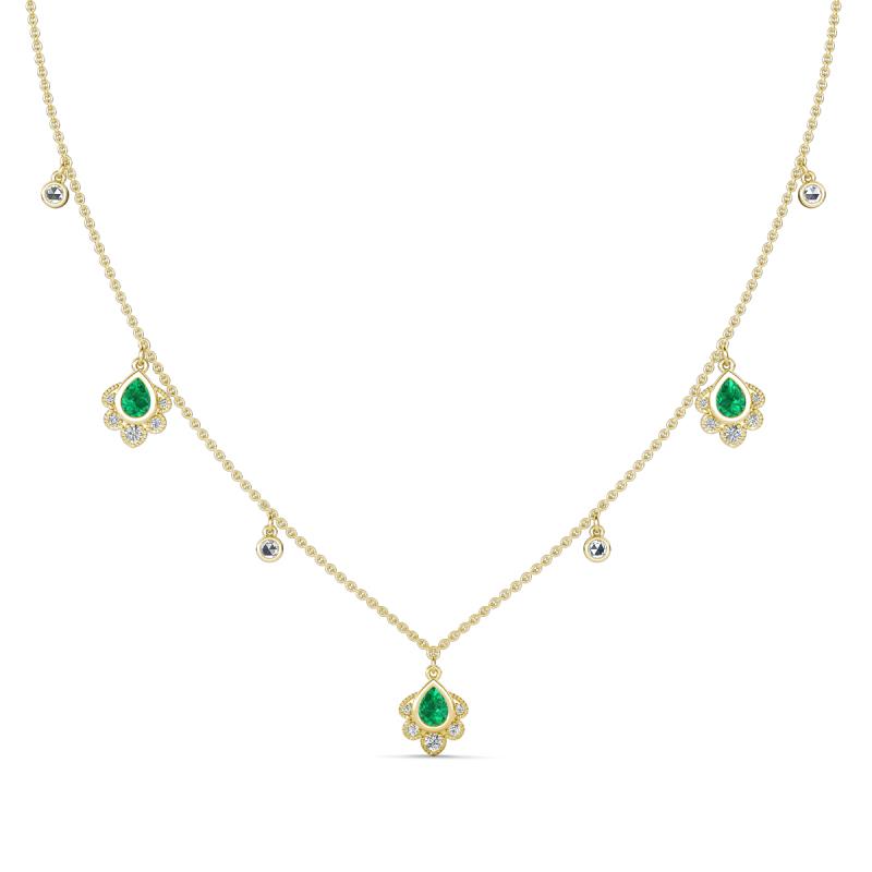 Inara Fine Unseen 0.70 ctw Pear Shape Emerald accented Round & Rose Cut Natural Diamond Floral Necklace 