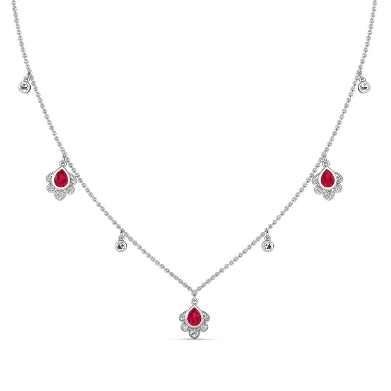 Inara Fine Unseen 0.75 ctw Pear Shape Ruby accented Round & Rose Cut Natural Diamond Floral Necklace 