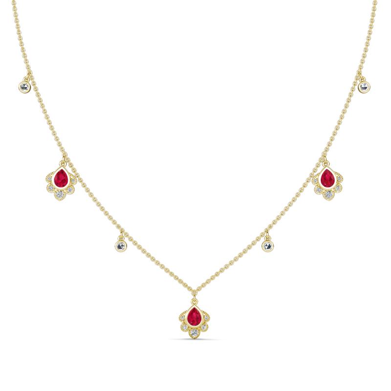 Inara Fine Unseen 0.75 ctw Pear Shape Ruby accented Round & Rose Cut Natural Diamond Floral Necklace 