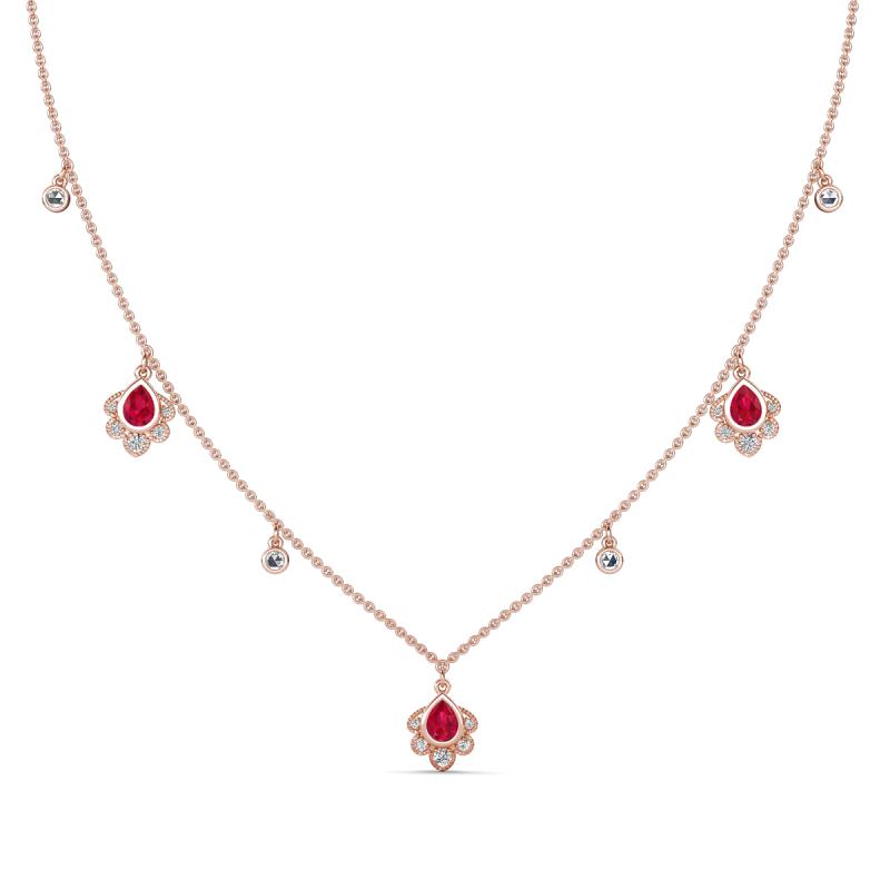 Inara Fine Unseen 0.75 ctw Pear Shape Ruby accented Round & Rose Cut Natural Diamond Floral Necklace 