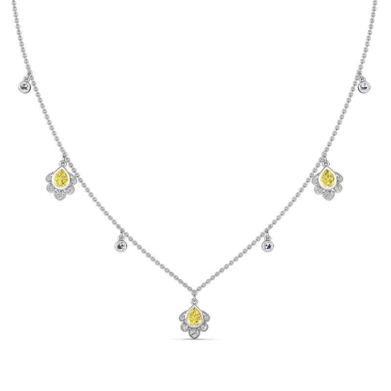 Inara Fine Unseen 0.75 ctw Pear Shape Yellow Sapphire accented Round & Rose Cut Natural Diamond Floral Necklace 