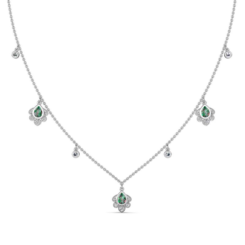 Inara Fine Unseen 0.75 ctw Pear Shape Created Alexandrite accented Round & Rose Cut Diamond Floral Necklace 