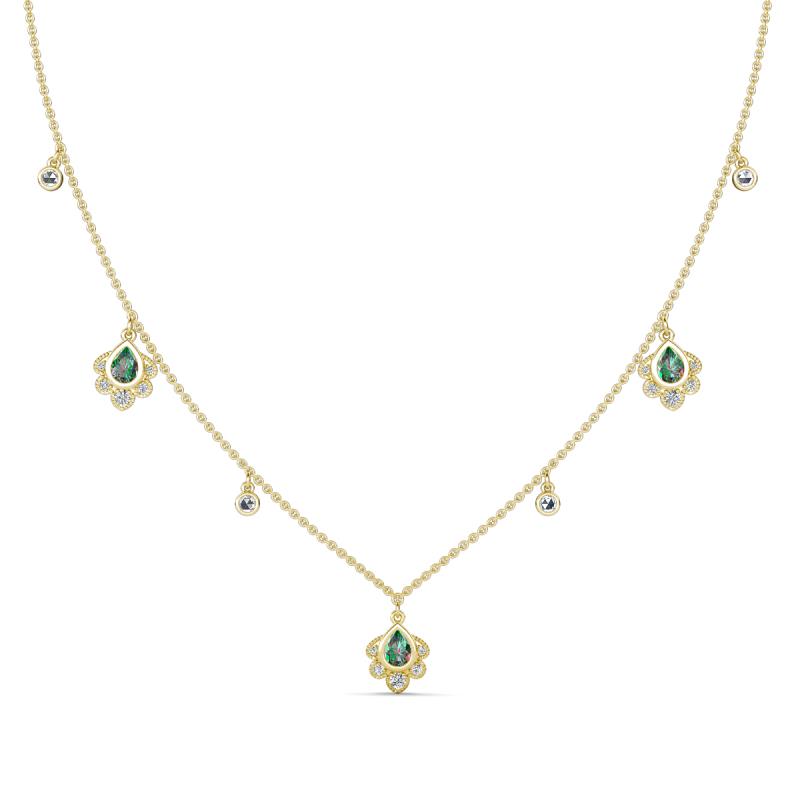Inara Fine Unseen 0.75 ctw Pear Shape Created Alexandrite accented Round & Rose Cut Diamond Floral Necklace 