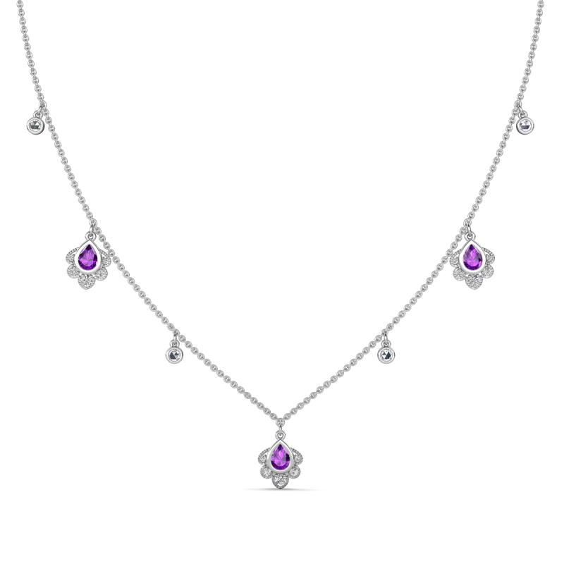 Inara Fine Unseen 0.75 ctw Pear Shape Amethyst accented Round & Rose Cut Natural Diamond Floral Necklace 