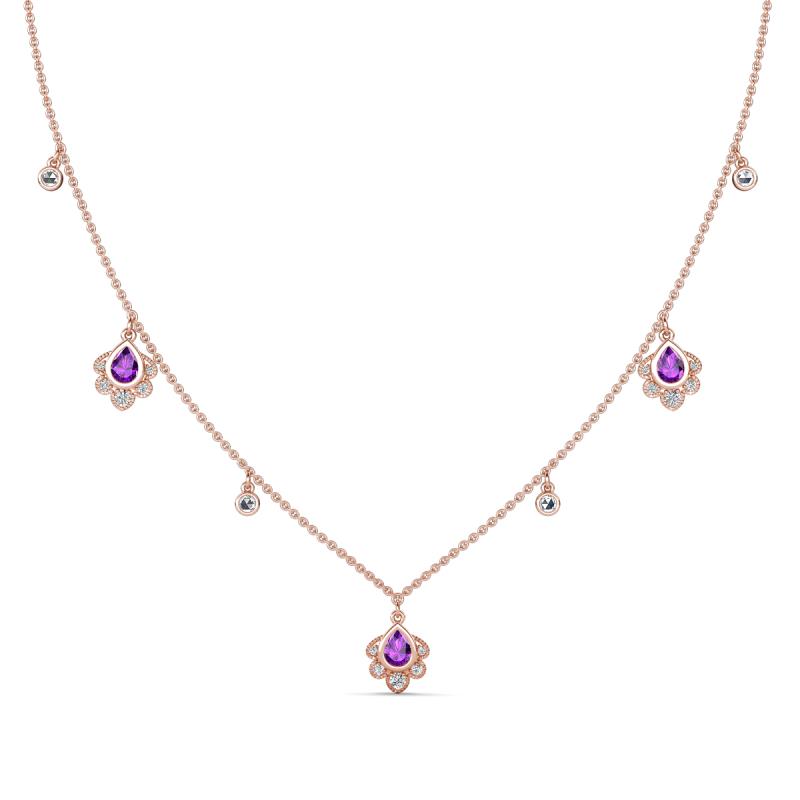 Inara Fine Unseen 0.75 ctw Pear Shape Amethyst accented Round & Rose Cut Natural Diamond Floral Necklace 