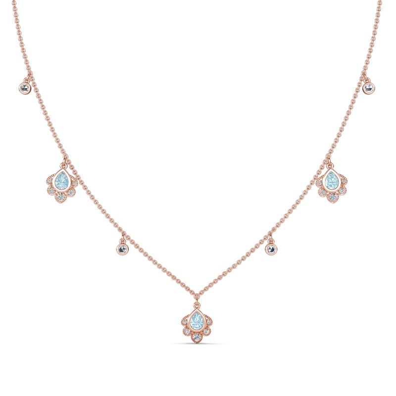 Inara Fine Unseen 0.75 ctw Pear Shape Aquamarine accented Round & Rose Cut Natural Diamond Floral Necklace 
