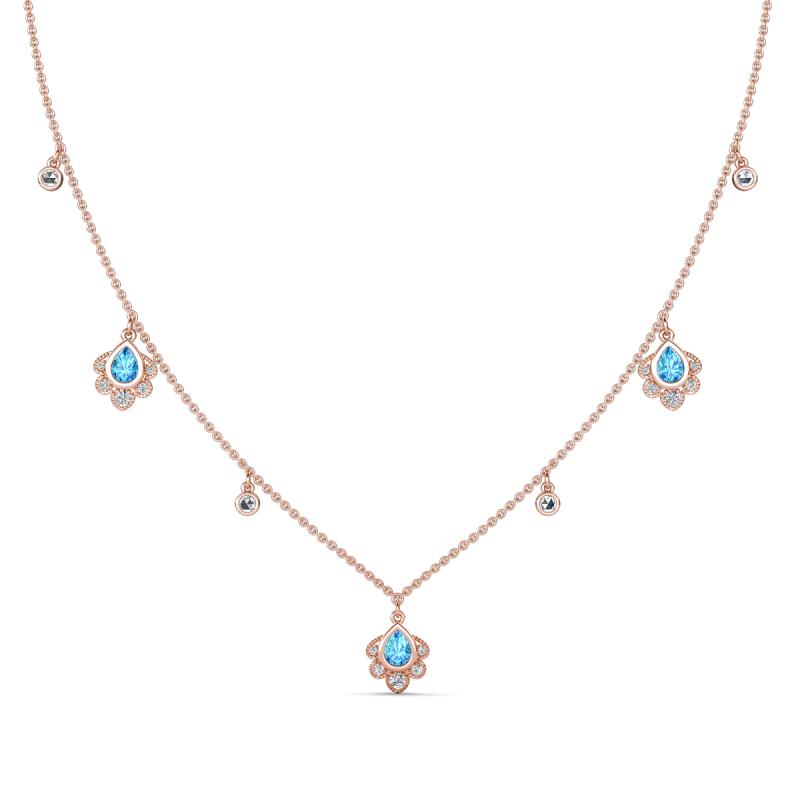 Inara Fine Unseen 0.75 ctw Pear Shape Blue Topaz accented Round & Rose Cut Natural Diamond Floral Necklace 
