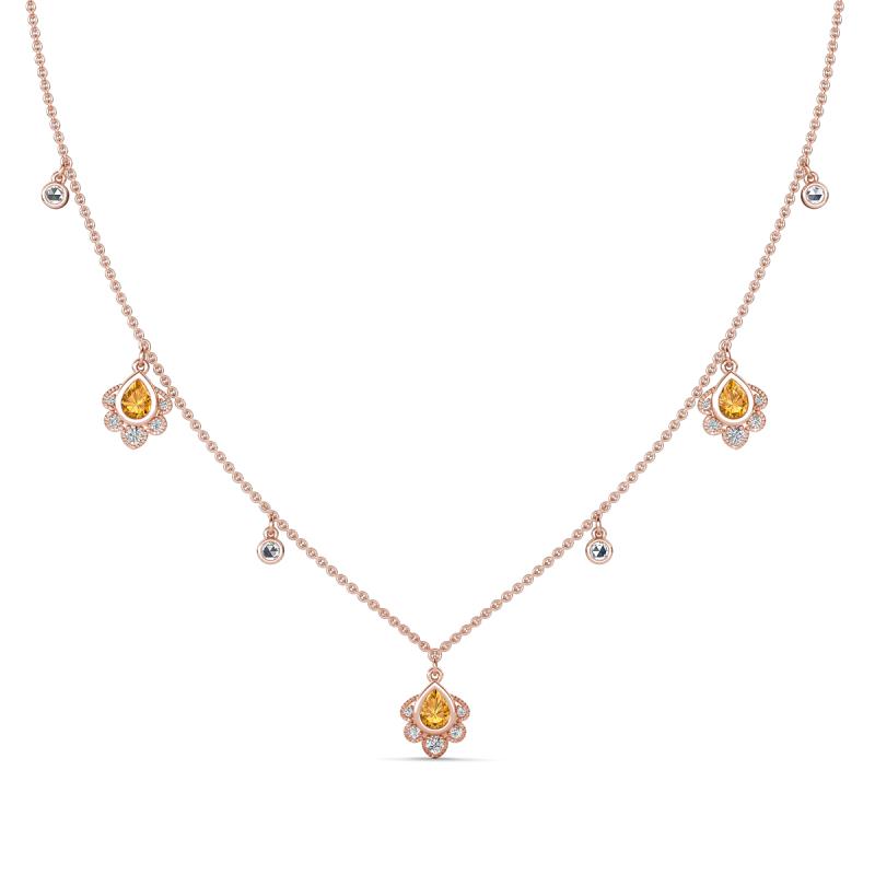 Inara Fine Unseen 0.75 ctw Pear Shape Citrine accented Round & Rose Cut Natural Diamond Floral Necklace 
