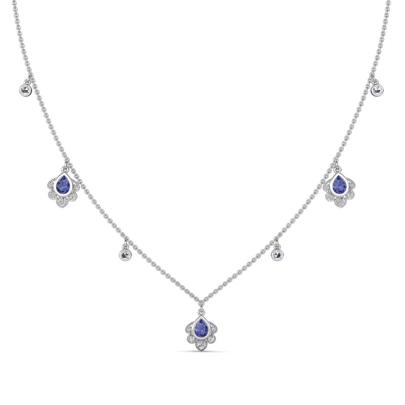 Inara Fine Unseen 0.75 ctw Pear Shape Iolite accented Round & Rose Cut Natural Diamond Floral Necklace 