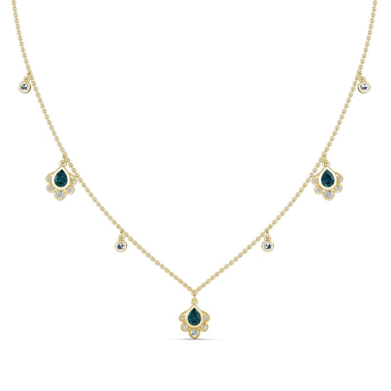 Inara Fine Unseen 0.75 ctw Pear Shape London Blue Topaz accented Round & Rose Cut Natural Diamond Floral Necklace 