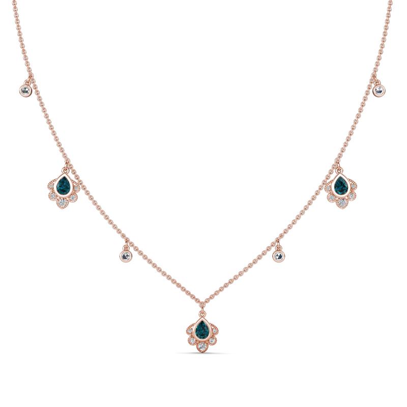 Inara Fine Unseen 0.75 ctw Pear Shape London Blue Topaz accented Round & Rose Cut Natural Diamond Floral Necklace 