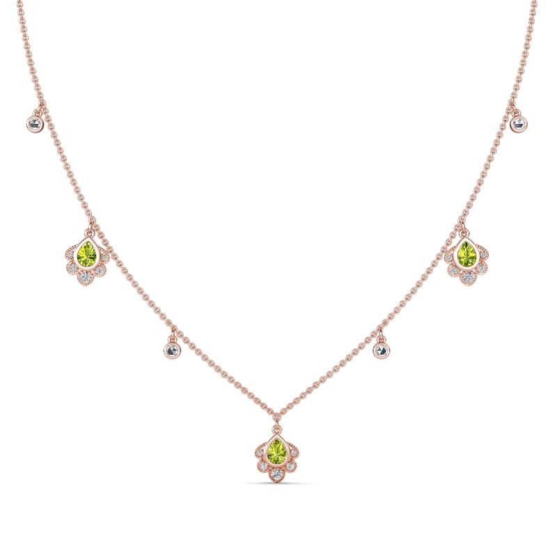 Inara Fine Unseen 0.75 ctw Pear Shape Peridot accented Round & Rose Cut Natural Diamond Floral Necklace 