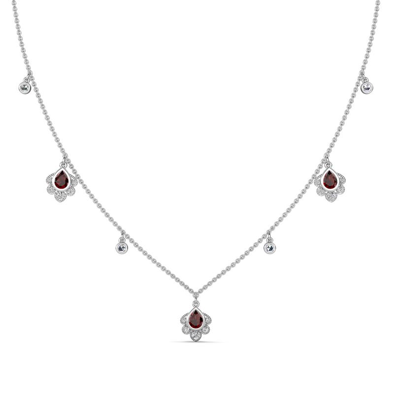 Inara Fine Unseen 0.75 ctw Pear Shape Red Garnet accented Round & Rose Cut Natural Diamond Floral Necklace 