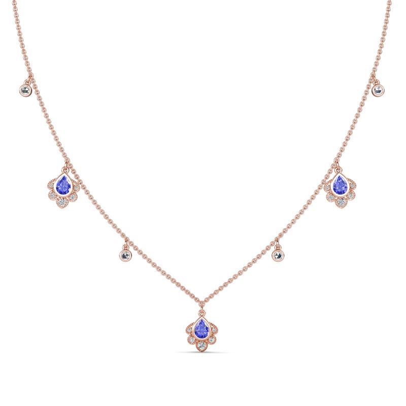 Inara Fine Unseen 0.75 ctw Pear Shape Tanzanite accented Round & Rose Cut Natural Diamond Floral Necklace 