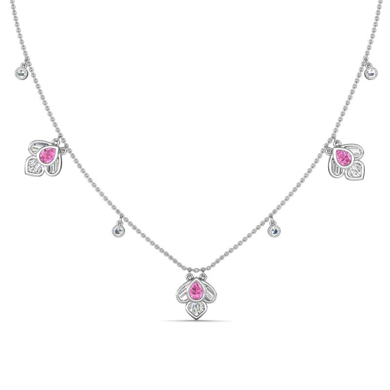 Ayla Fine Unseen 1.00 ctw Pear Shape Pink Sapphire accented Baguette & Rose Cut Natural Diamond Floral Necklace 