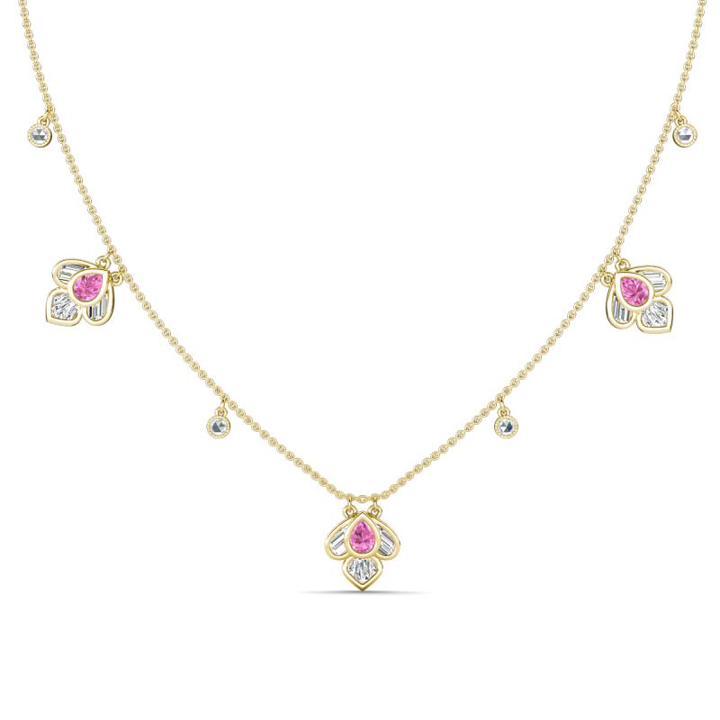 Ayla Fine Unseen 1.00 ctw Pear Shape Pink Sapphire accented Baguette & Rose Cut Natural Diamond Floral Necklace 