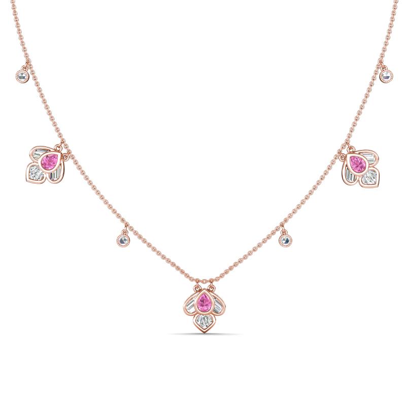 Ayla Fine Unseen 1.00 ctw Pear Shape Pink Sapphire accented Baguette & Rose Cut Natural Diamond Floral Necklace 