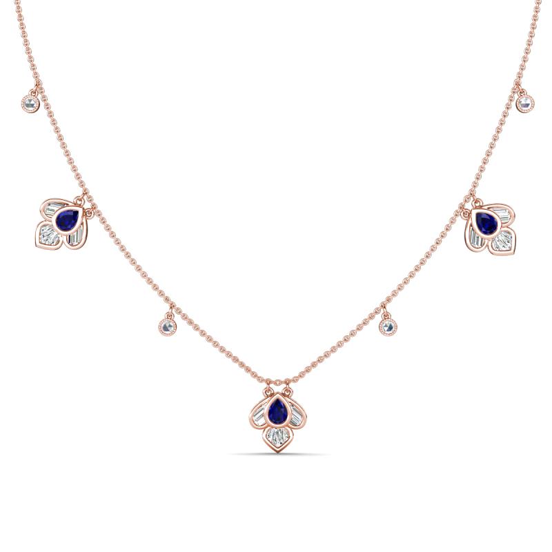 Ayla Fine Unseen 2.00 ctw Pear Shape Blue Sapphire accented Baguette & Rose Cut Natural Diamond Floral Necklace 