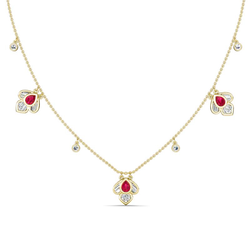 Ayla Fine Unseen 2.00 ctw Pear Shape Ruby accented Baguette & Rose Cut Natural Diamond Floral Necklace 