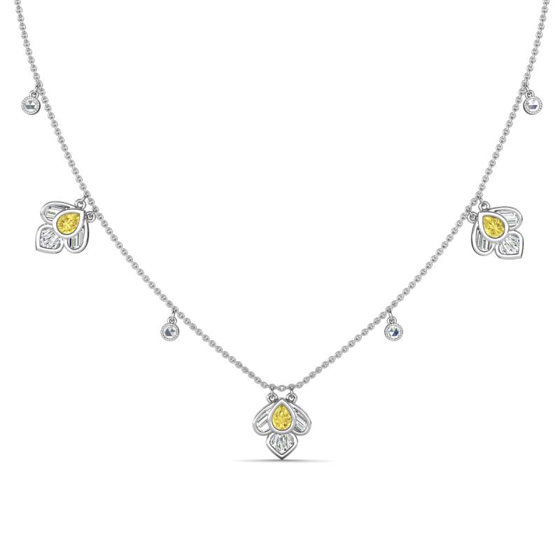 Ayla Fine Unseen 2.00 ctw Pear Shape Yellow Sapphire accented Baguette & Rose Cut Natural Diamond Floral Necklace 