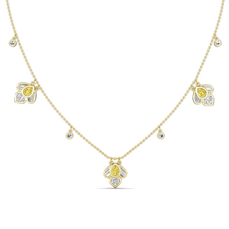 Ayla Fine Unseen 2.00 ctw Pear Shape Yellow Sapphire accented Baguette & Rose Cut Natural Diamond Floral Necklace 
