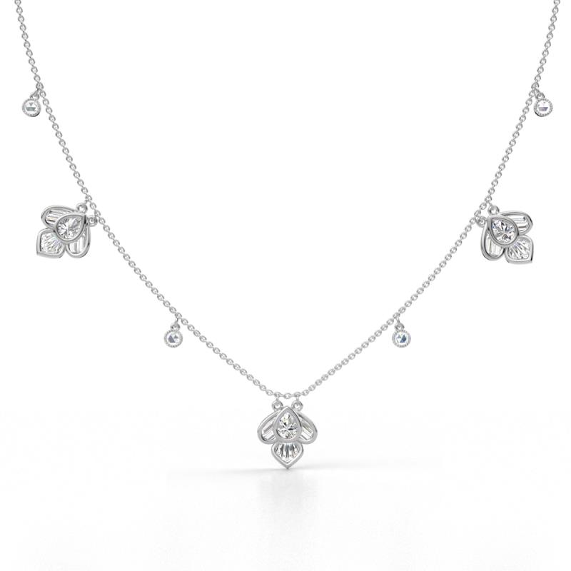 Ayla Fine Unseen 1.00 ctw Pear Shape Natural Diamond accented Baguette & Rose Cut Diamond Floral Necklace 