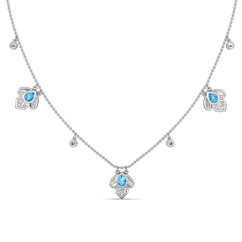 Ayla Fine Unseen 2.00 ctw Pear Shape Blue Topaz accented Baguette & Rose Cut Natural Diamond Floral Necklace 