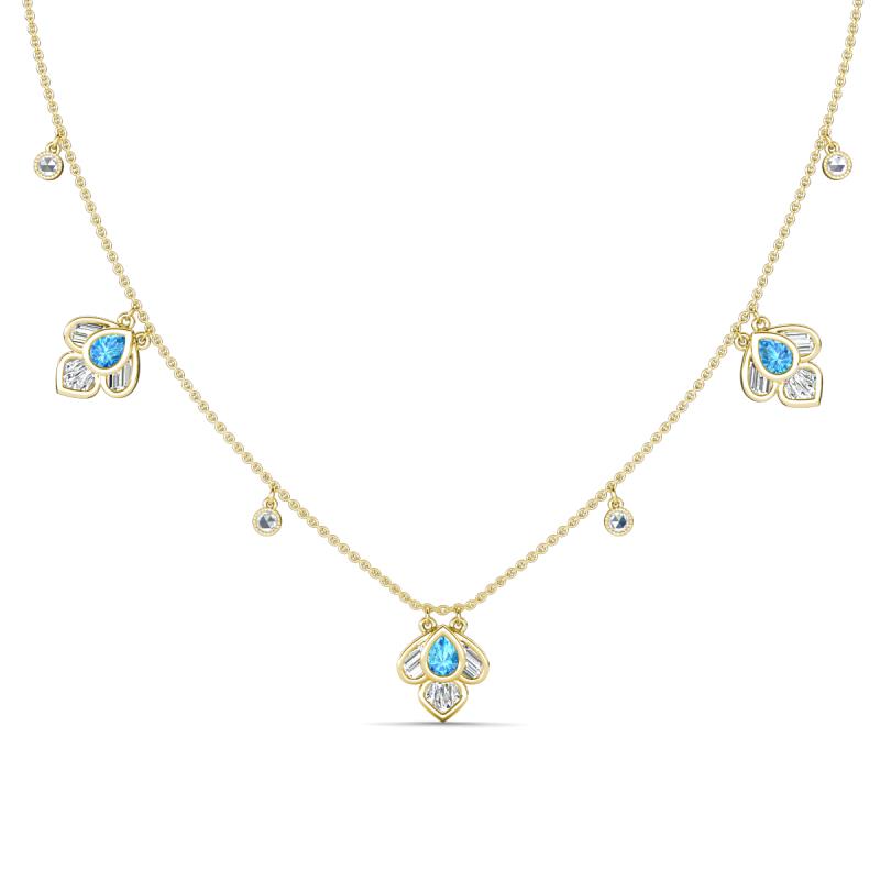 Ayla Fine Unseen 2.00 ctw Pear Shape Blue Topaz accented Baguette & Rose Cut Natural Diamond Floral Necklace 
