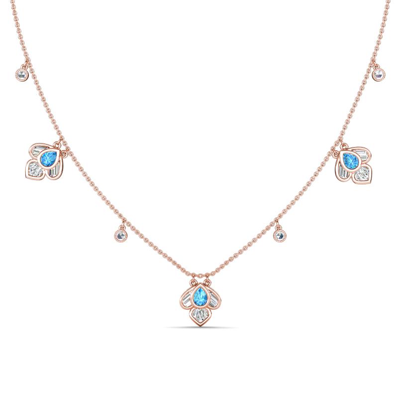 Ayla Fine Unseen 2.00 ctw Pear Shape Blue Topaz accented Baguette & Rose Cut Natural Diamond Floral Necklace 