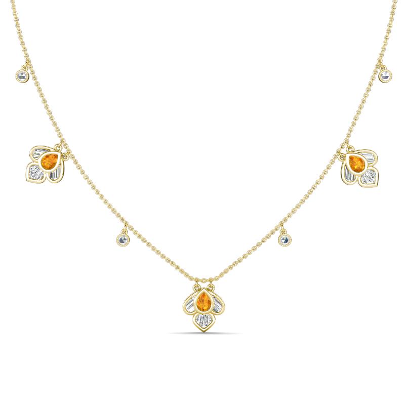 Ayla Fine Unseen 2.00 ctw Pear Shape Citrine accented Baguette & Rose Cut Natural Diamond Floral Necklace 
