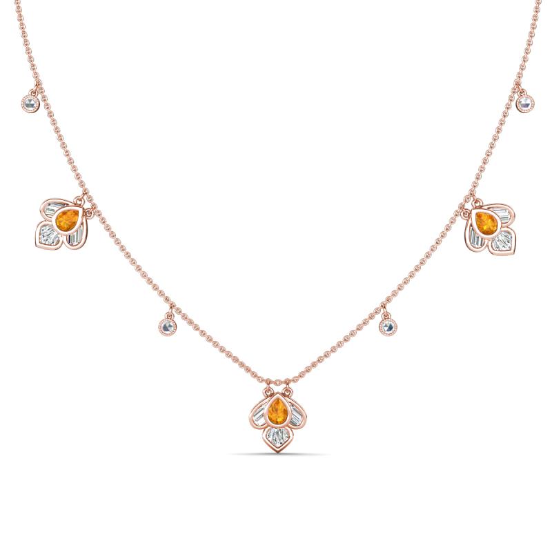 Ayla Fine Unseen 2.00 ctw Pear Shape Citrine accented Baguette & Rose Cut Natural Diamond Floral Necklace 