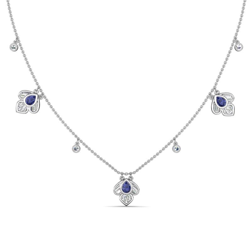 Ayla Fine Unseen 2.00 ctw Pear Shape Iolite accented Baguette & Rose Cut Natural Diamond Floral Necklace 