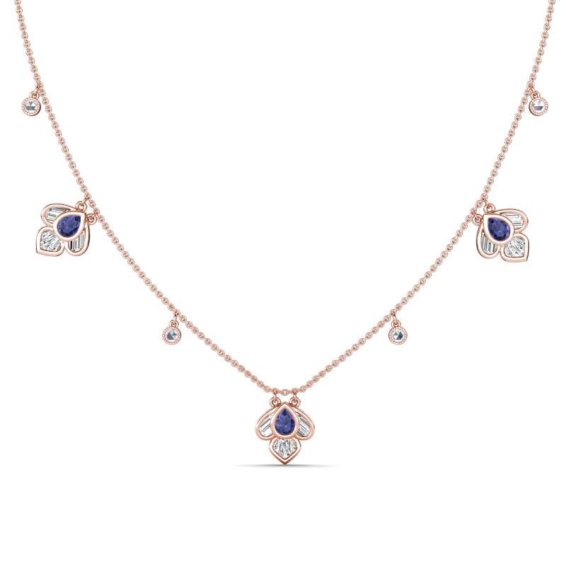 Ayla Fine Unseen 2.00 ctw Pear Shape Iolite accented Baguette & Rose Cut Natural Diamond Floral Necklace 