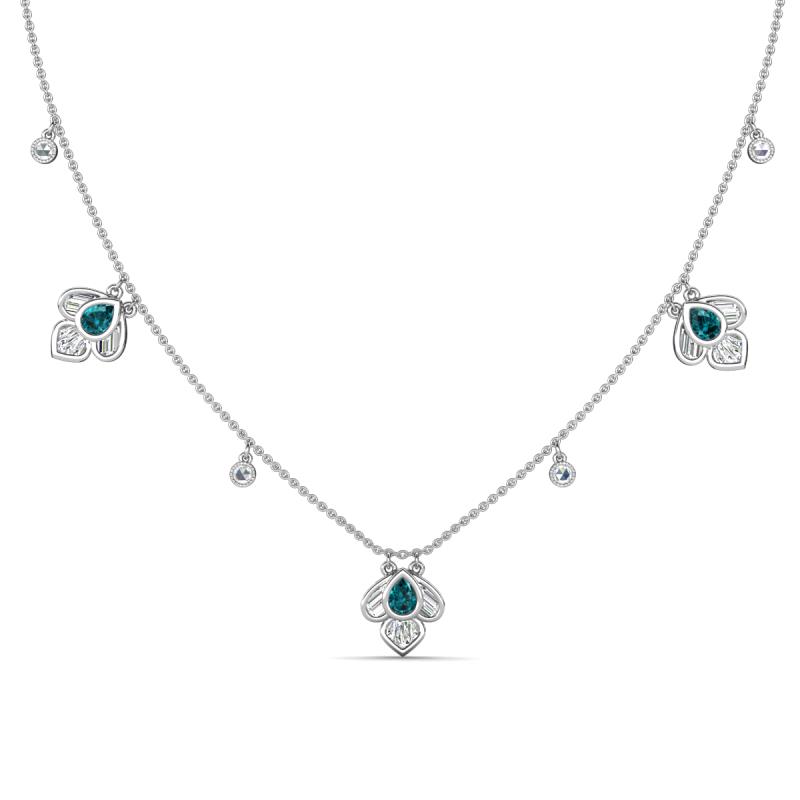 Ayla Fine Unseen 2.00 ctw Pear Shape London Blue Topaz accented Baguette & Rose Cut Natural Diamond Floral Necklace 