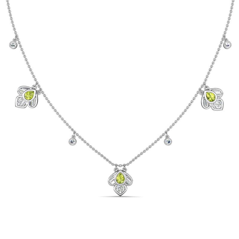 Ayla Fine Unseen 2.00 ctw Pear Shape Peridot accented Baguette & Rose Cut Natural Diamond Floral Necklace 