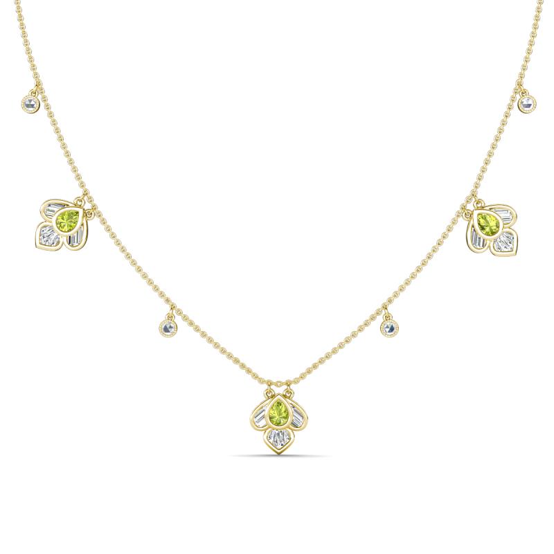 Ayla Fine Unseen 2.00 ctw Pear Shape Peridot accented Baguette & Rose Cut Natural Diamond Floral Necklace 