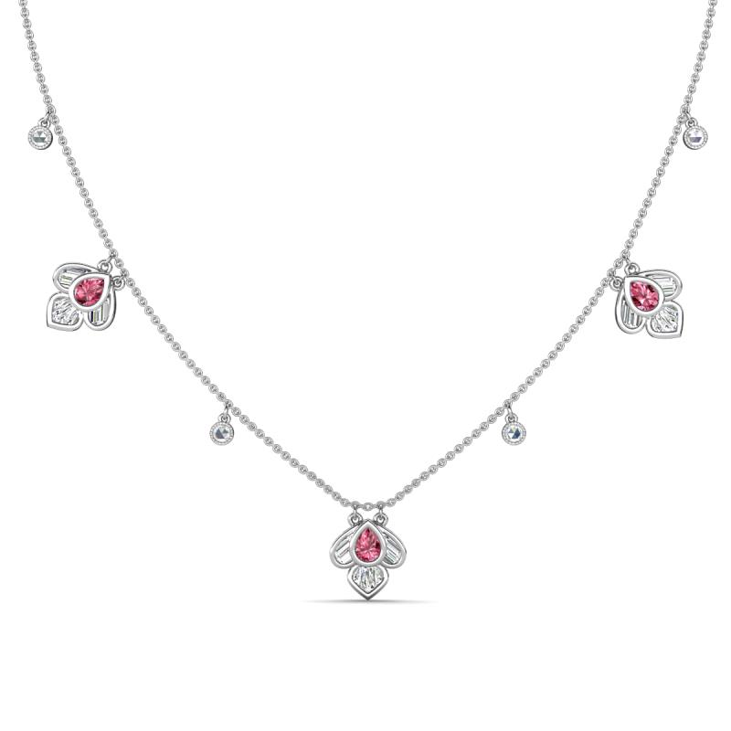 Ayla Fine Unseen 2.00 ctw Pear Shape Pink Tourmaline accented Baguette & Rose Cut Natural Diamond Floral Necklace 