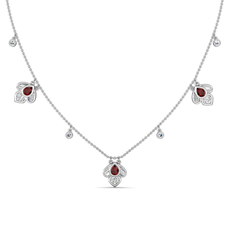Ayla Fine Unseen 2.00 ctw Pear Shape Red Garnet accented Baguette & Rose Cut Natural Diamond Floral Necklace 