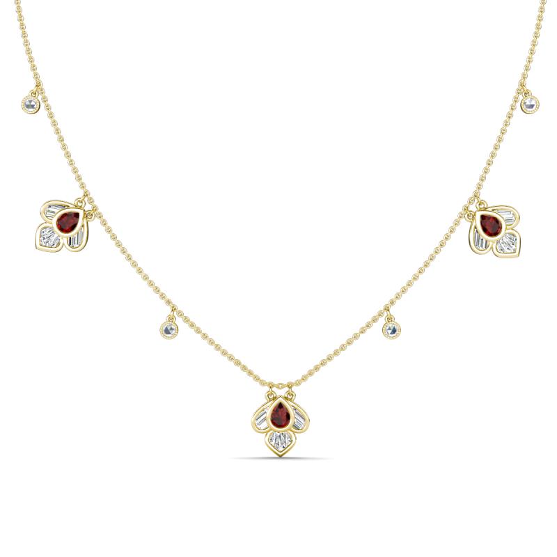 Ayla Fine Unseen 2.00 ctw Pear Shape Red Garnet accented Baguette & Rose Cut Natural Diamond Floral Necklace 