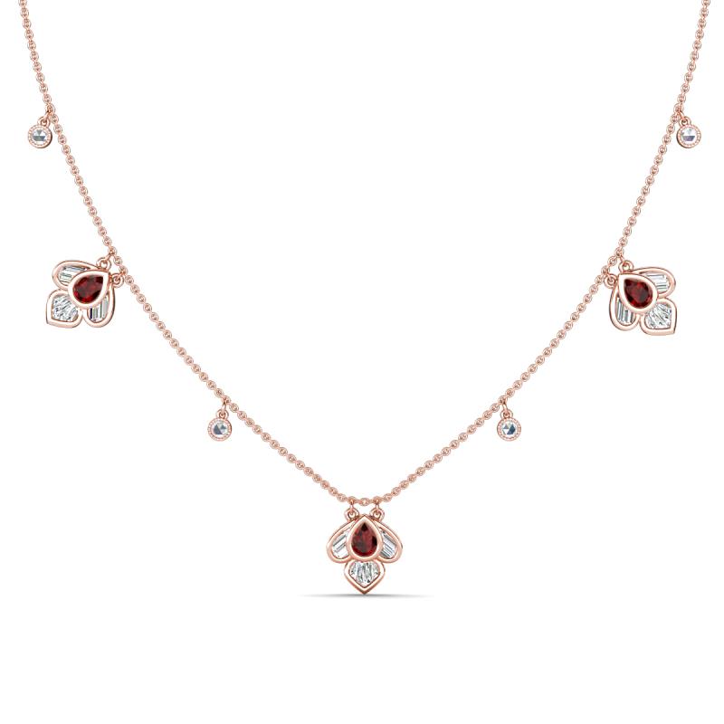 Ayla Fine Unseen 2.00 ctw Pear Shape Red Garnet accented Baguette & Rose Cut Natural Diamond Floral Necklace 