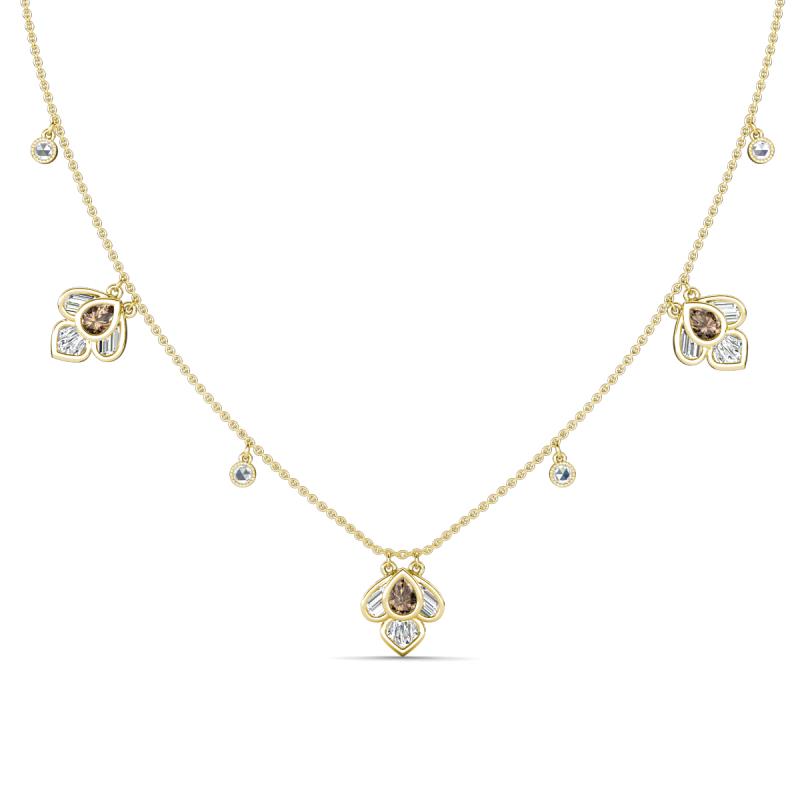Ayla Fine Unseen 2.00 ctw Pear Shape Smoky Quartz accented Baguette & Rose Cut Natural Diamond Floral Necklace 