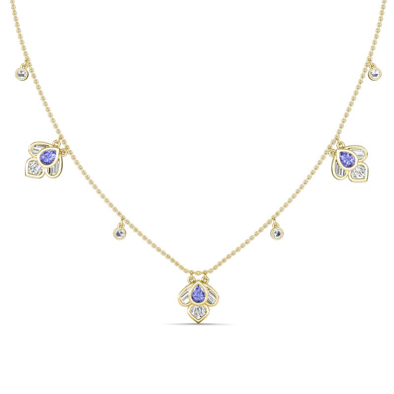 Ayla Fine Unseen 2.00 ctw Pear Shape Tanzanite accented Baguette & Rose Cut Natural Diamond Floral Necklace 