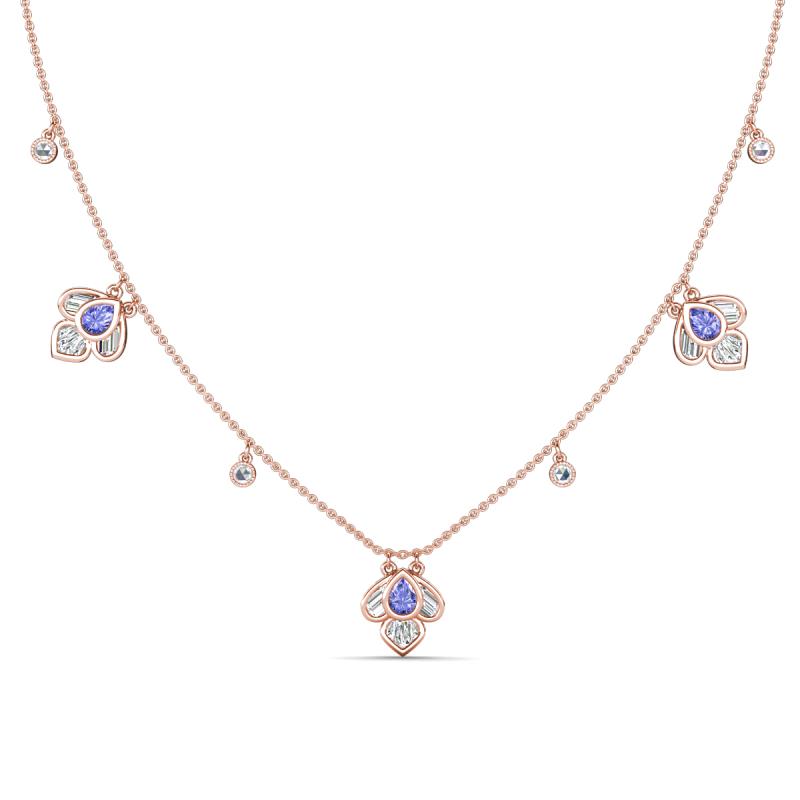 Ayla Fine Unseen 2.00 ctw Pear Shape Tanzanite accented Baguette & Rose Cut Natural Diamond Floral Necklace 