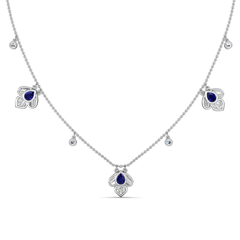 Ayla Fine Unseen 2.00 ctw Pear Shape Blue Sapphire accented Baguette & Rose Cut Natural Diamond Floral Necklace 